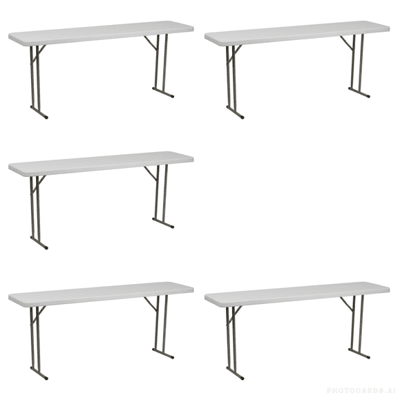 (5 PACK) 18'' x 72'' Granite White Plastic Folding Table / 6-Foot Rectangular Seminar Training Plastic Folding Table