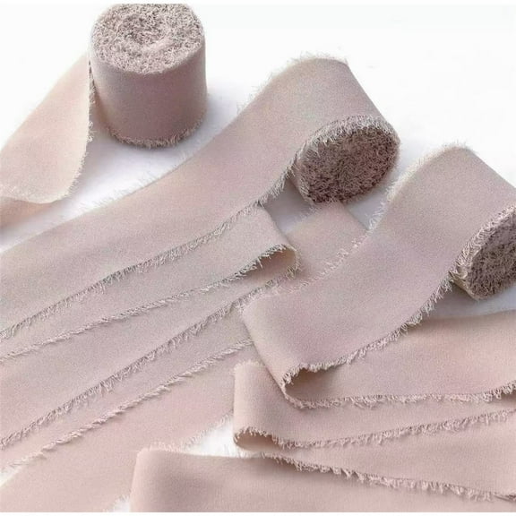 3 pack colour of skin Chiffon Ribbon Rolls, 4cm x 5m, Chiffon Silk Ribbon with Fringe for Bridal Bouquets Wedding Invitations Floral Arrangements Gift Wrapping Home Decor