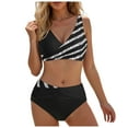 thumbnail image 3 of Women High Waisted Bikini Sets Two Piece Swimsuit Tummy Control Bathing Suit V Neck Swimwear Push Up Cross Swim Suit (Black, M), 3 of 9