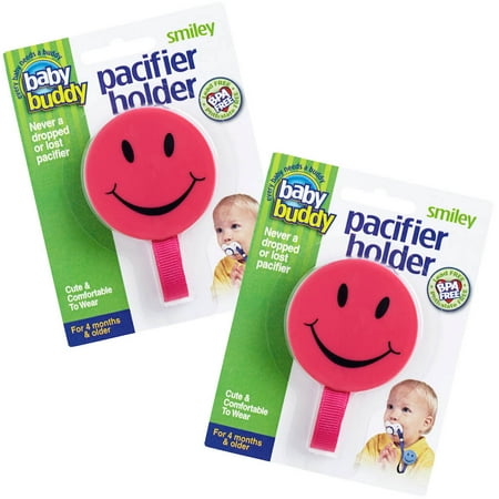Smiley Pacifier Holder Keeps Pacifiers Nearby & Off the Ground, Pick the Clip that Grips so Kids Won’t Pull the Binky Off, Metal Snaps instead of Velcro, BPA Free, 2 Count Value Pack, PINK