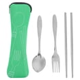 thumbnail image 1 of Palillos portátiles de acero inoxidable con cuchara, tenedor y bolsa de almacenamiento, juego de vajilla para acampar (verde), 1 of 5