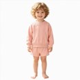 thumbnail image 3 of yboeqw Kids 2Pcs Winter Outfits Toddler Boys Long Sleeve Solid Clothing Crewneck T-Shirt and Comfy Shorts Clothes Set Pink,Size 11-12Years, 3 of 5
