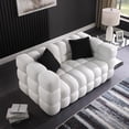 thumbnail image 3 of Boucle Loveseat Sofa with 2 Pillows, Modern Comfy 2 Seater Sofa Couch with Square Arms, Leisure Marshmallow Sofa for Living Room, Bedroom, Office, Apartment, White, 3 of 9