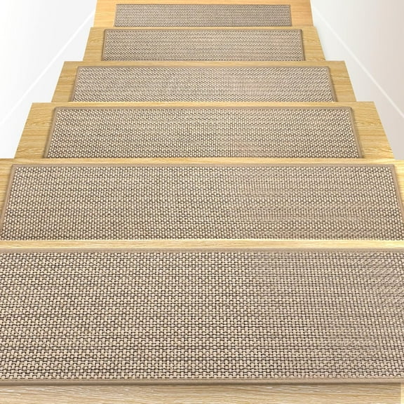 Linen Non-Slip Stair Treads for Wooden Steps Indoor, 8" X 30" (15Pack) Carpet Stair Runner for Pets Kids and Elders