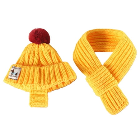 Zeiwohndc Dog Costumes Accessories Solid Color Knitted Hat Scarf Set Neck Ear Warmers