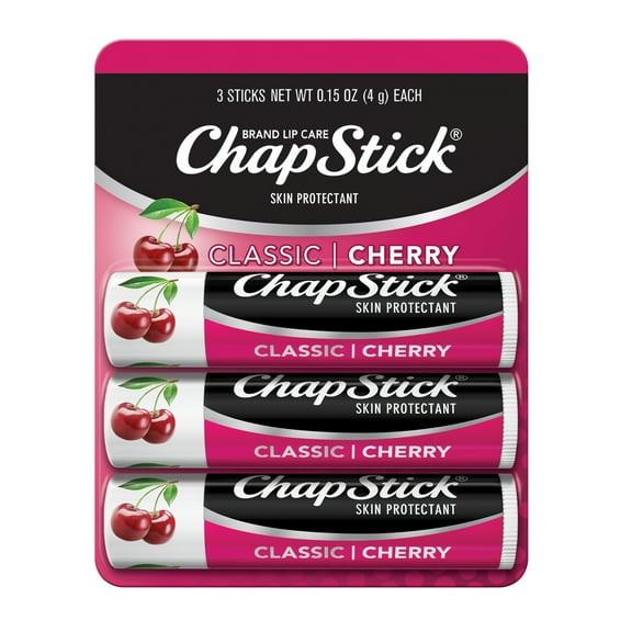 ChapStick Classic Cherry Flavored Skin Protectant Lip Balm Tube, 0.15 oz, 3 Pack