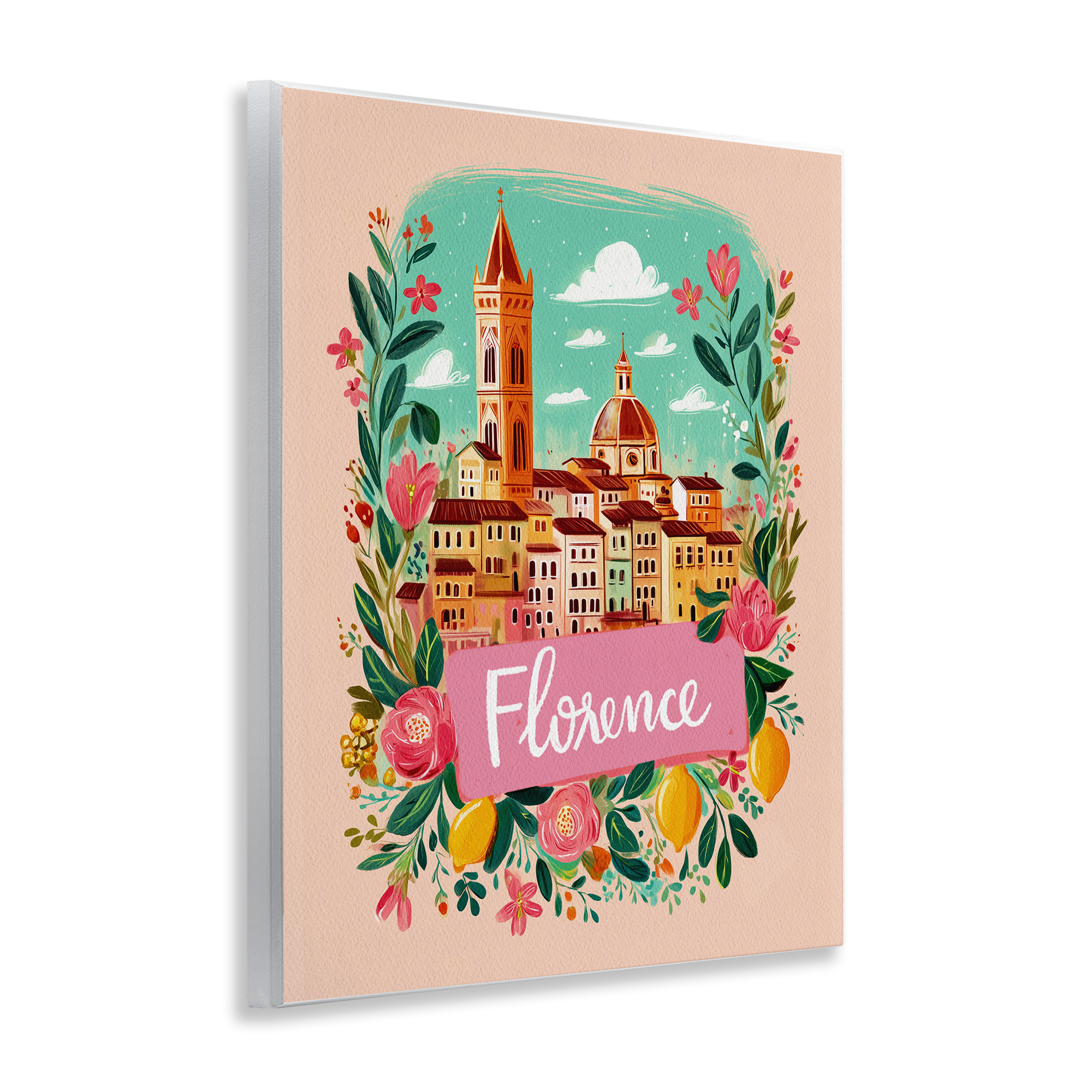 Floral Bordered Florence Wall Plaque Art, design by Yen