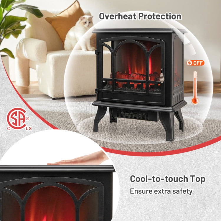Barara King Fireplace Heater,  Indoor Fireplace, 1400W Electric Stove Heater with 3-Level Flame Effect and 3-Sided View-Black