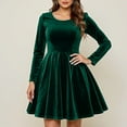 thumbnail image 4 of Womens Crew Neck Long Sleeve Spring Fall Dresses,Women's Fashionable And Elegant Long-sleeved Round Neck Velvet Dress Green, 4 of 5