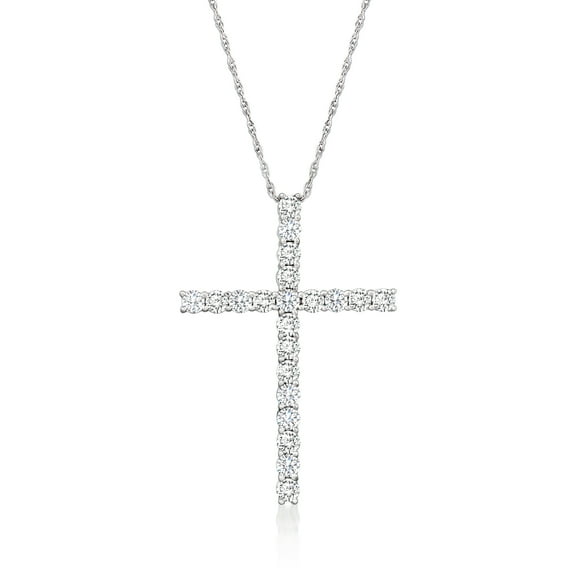 Ross-Simons 1.00 ct. t.w. Diamond Cross Pendant Necklace in 14kt White Gold, Women's, Adult