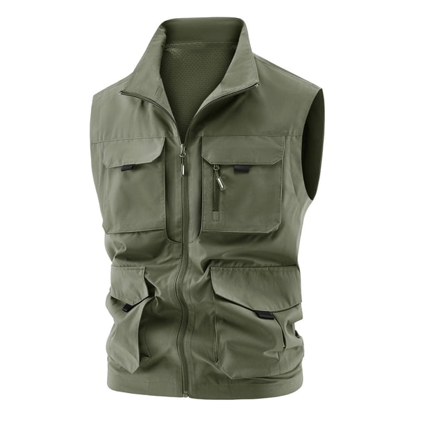 Chaleco deportivo de color liso para hombre: prenda de trabajo ligera sin mangas con bolsillos, estilo informal para todas las estaciones
