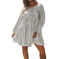 thumbnail image 1 of Diconna Robe Courte à Paillettes pour Femme, Paillettes, Manches Longues, Couleur Unie, Robe à Étages, Robe Babydoll Ample, 1 of 1