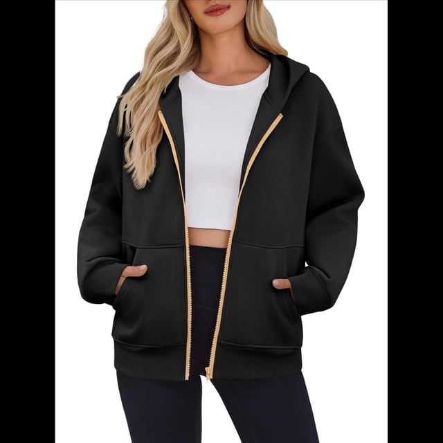 Sudadera con Capucha para Mujer, Sudadera con Cremallera, Moda de Otoño, Chaquetas de Larga, Ropa de Invierno, Conjuntos Negro S