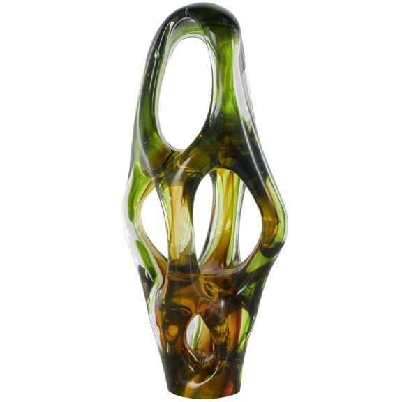 6" x 16" Green Glass Ombre Cutout Abstract Sculpture with Amber Accents, by DecMode