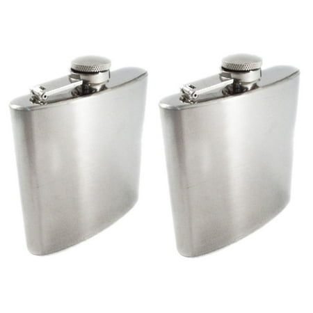 - Chrome Stainless Steel Premium Portable 8oz Hip Flask 2pk
