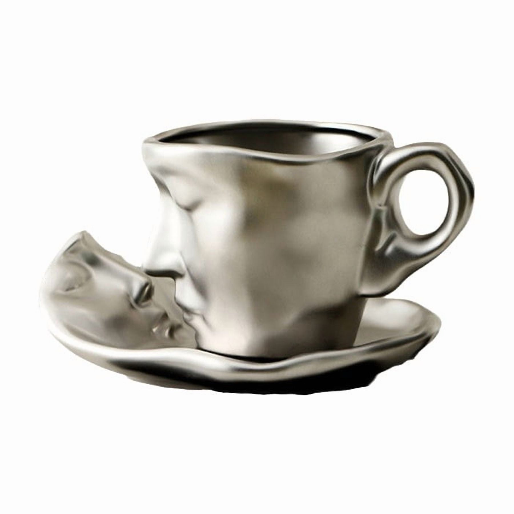 1pc Creative Ceramic Kiss Espresso Cup - Unique Metal Touch Design, Ideal Valentines Day, WeddingGift - Durable, High-Quality