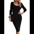 thumbnail image 1 of Vestido de Verano 2025 para Mujer, Ajustado, de Corta, Acanalado, con Abertura Lateral, de Punto y Cuello Cuadrado. Negro L, 1 of 9