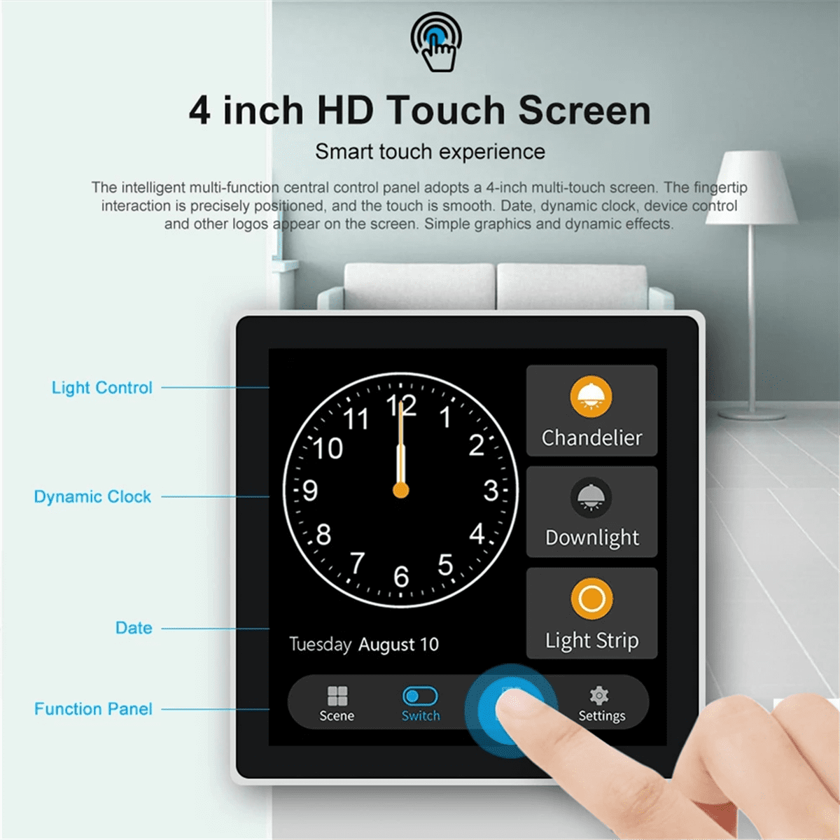Tuya T3E Panel Switch Touch Screen Panel EU Smart Control Panel Switch Zigbee Smart Home Wall Push Light Switch,Black