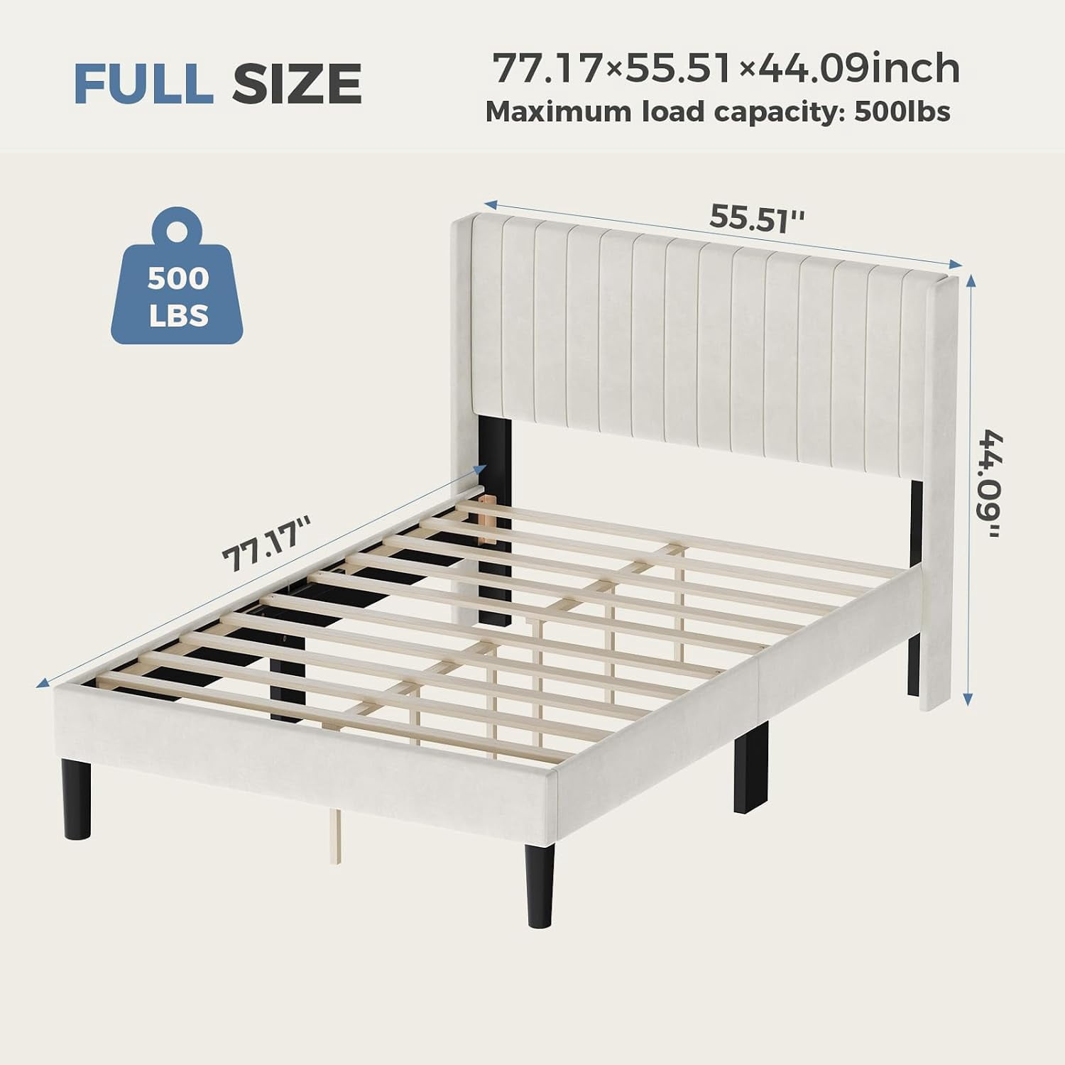 Full Bed Frames with Headboard, Platform Bed with Metal Slats 800 lbs Support , Noise Free, No Box Spring Needed, Black