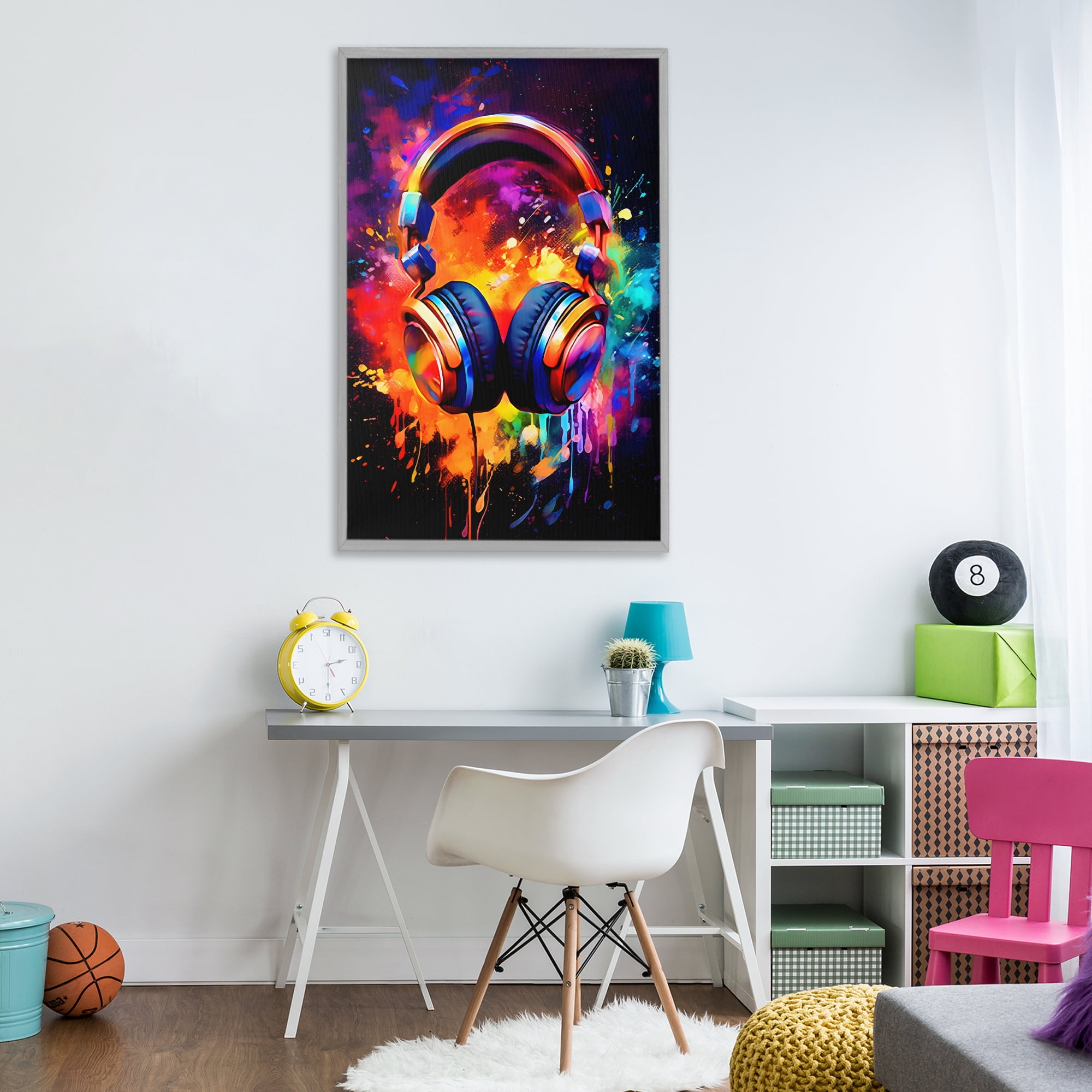 Stupell Industries Musical Color Pop Splash Gray Framed Giclee Art, design by Creative Studio