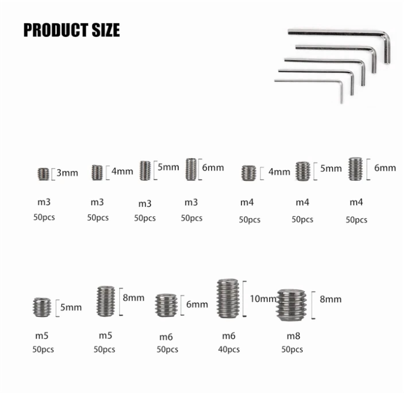 CIRCLE- 595Pcs Set Screws Assortment Kit, Allen Head Grub Screws, M3 M4 M5 M6 Metric