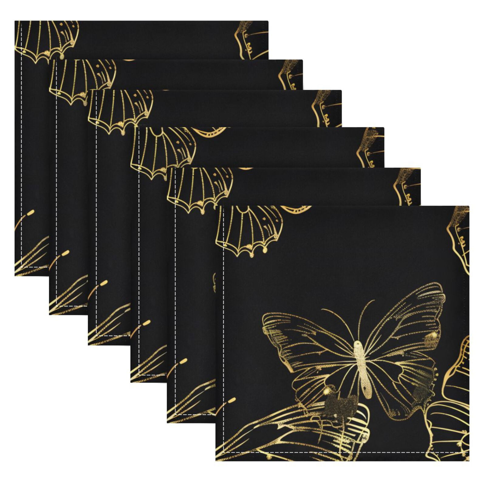 JSTEL Gold Butterfly Cloth Napkins Set of 6, 20x20 Inch Washable and Reusable Napkin for Decoupage Dinner Party Everyday Use