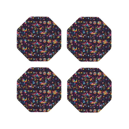 

Junzan Mexican Flowers Birds Print Coasters for Drinks - Leather Coasters Set of 4 for Coffee Table for Housewarming/Kitchen/Bar/Decor-Octagon