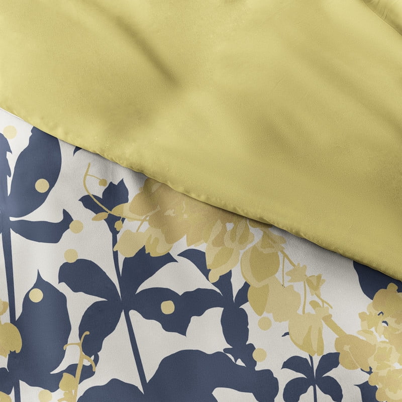 Noble Linens Yellow Boho Flower Reversible 3-Piece Duvet Cover Set, Full/Queen