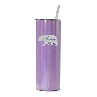 15 oz Tumbler Coffee Mug Travel Cup with Handle & Lid Vacuum Insulated Stainless Steel Mama Bear Mom Mother (Purple)