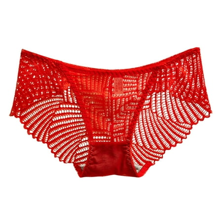 

Women Cotton Underwear Briefs Fashionable Lace Mid Waist Mesh Transparent Crotch Breeches Seamless Panty