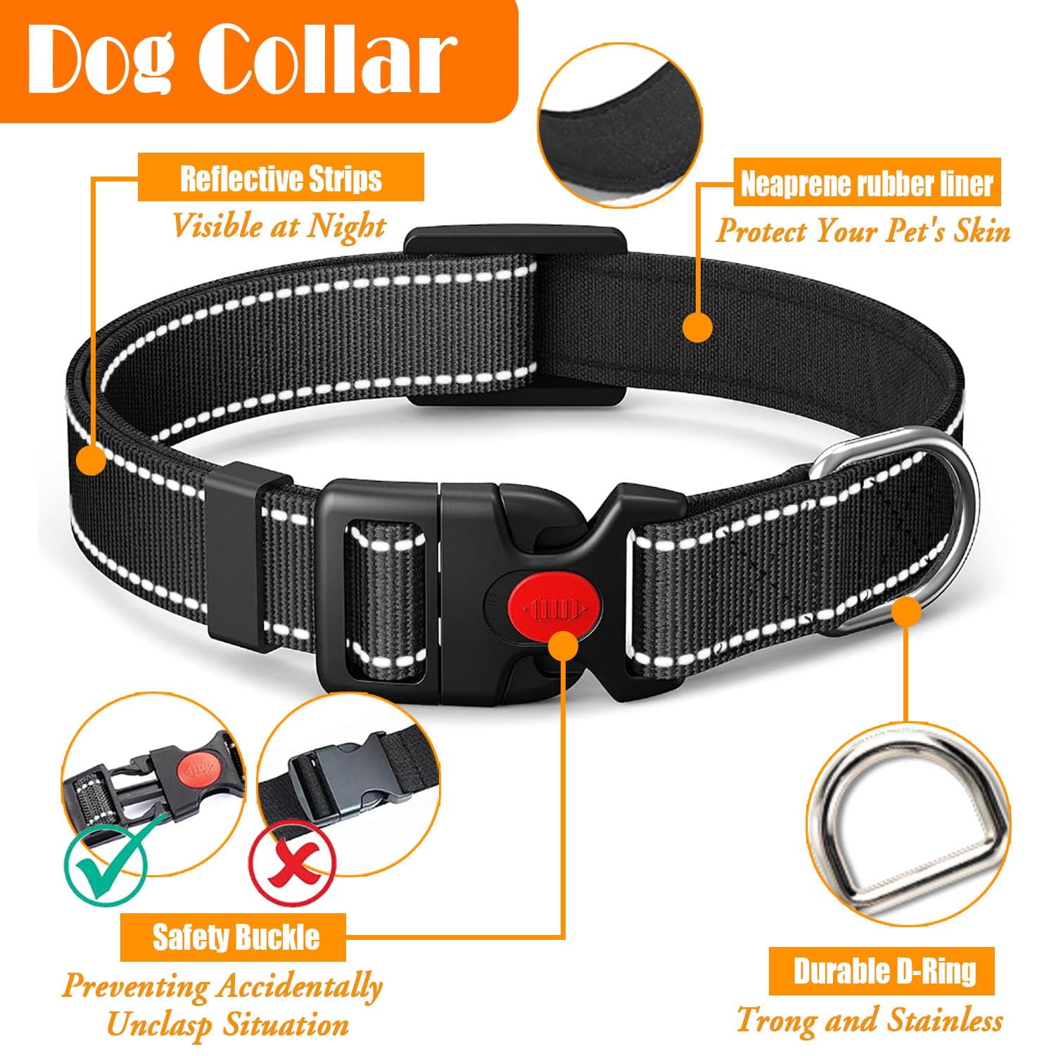 No Pull Dog Harness  Collar & Leash Set | Includes Seat Belt Collapsible Poop Bag Dispenser. Ideal For Walking Hiking. Fits Small To Large Dogs(black-l)