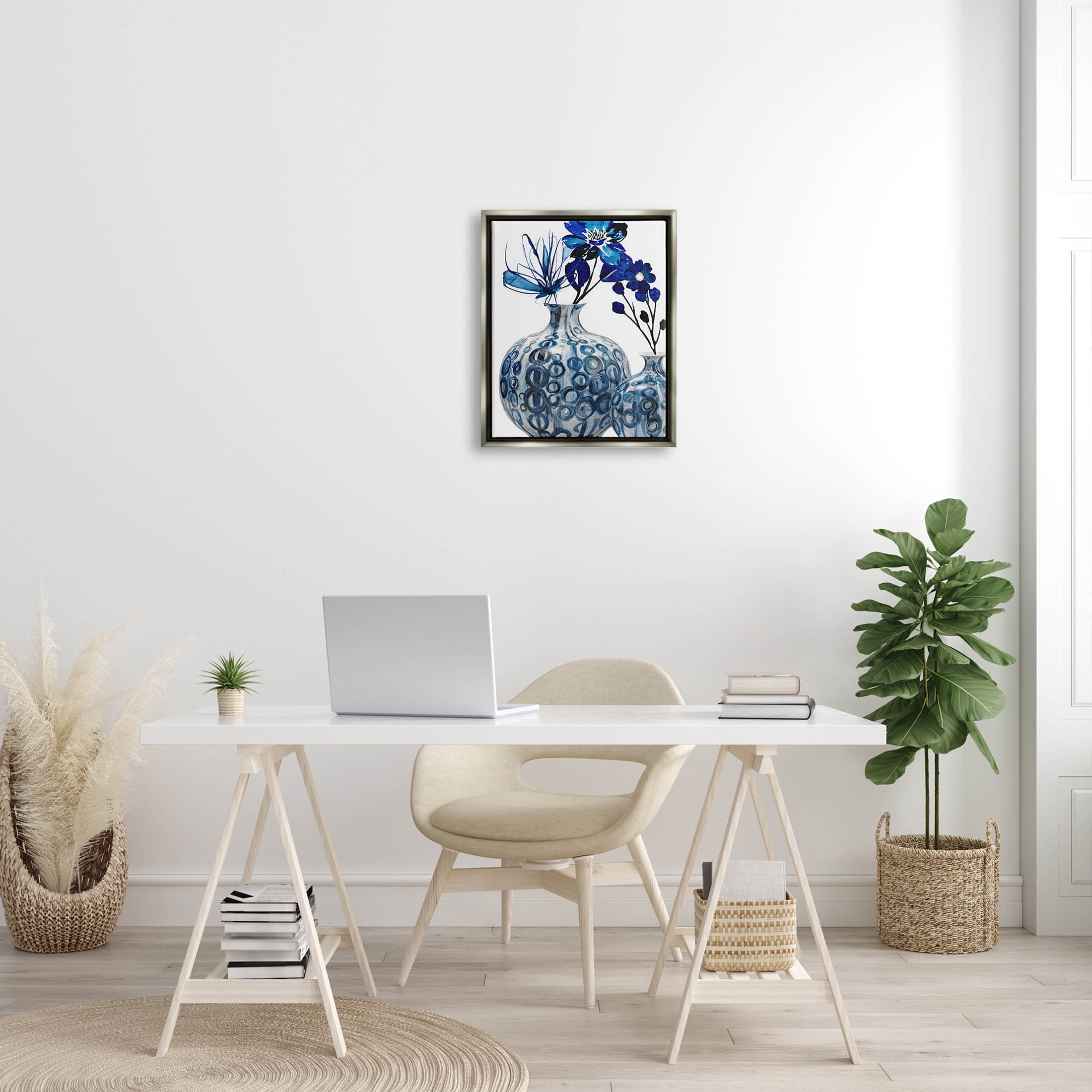 Modern Blue Flower Arrangement Botanical & Floral Graphic Art Luster Gray Framed Art Print Wall Art