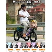 ESKUTE T300 E Trike Electric Tricycle for Adults, 750W Brushless Motor 18MPH+ Fat Tire Folding Trike, Step-Thru 3 Wheel Electric Bicycle, Up to 55 Miles Purple, UL2849