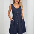 thumbnail image 3 of Vedolay Womens Dresses Casual Women's Short Sleeve Round Neck Casual Summer Flowy Maxi Dresses with Pockets,Navy XL, 3 of 5