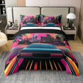 thumbnail image 1 of Erosebridal Housse de Couette Voiture de Course 100 % Coton Simple, Literie Rayures de Rue Taille Simple, Décor Flamant Rose, Réversible 2 Pcs (Sans Couette), 1 of 8