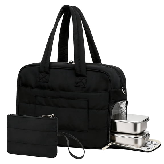 AOMRCOL Insulated Lunch Bag for Women Large Lunch Tote with Laptop Compartment 17.3" Waterproof Nylon Work Bag Convertible Travel Tote with Shoulder Strap, Black
