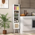 thumbnail image 4 of LEHOME Slim Tall Rattan Storage Cabinet, Boho Accent Bookshelf with Rattan Door, 12-Position Adjustable Shelf & Solid Wood Legs, Modern Display Rack Cupboard for Living Room, Study, Kitchen (White), 4 of 9