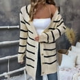 thumbnail image 4 of Women'S Stripe Button Long Cardigan Sweater Casual Fall Knit Sweater Apricot L, 4 of 9