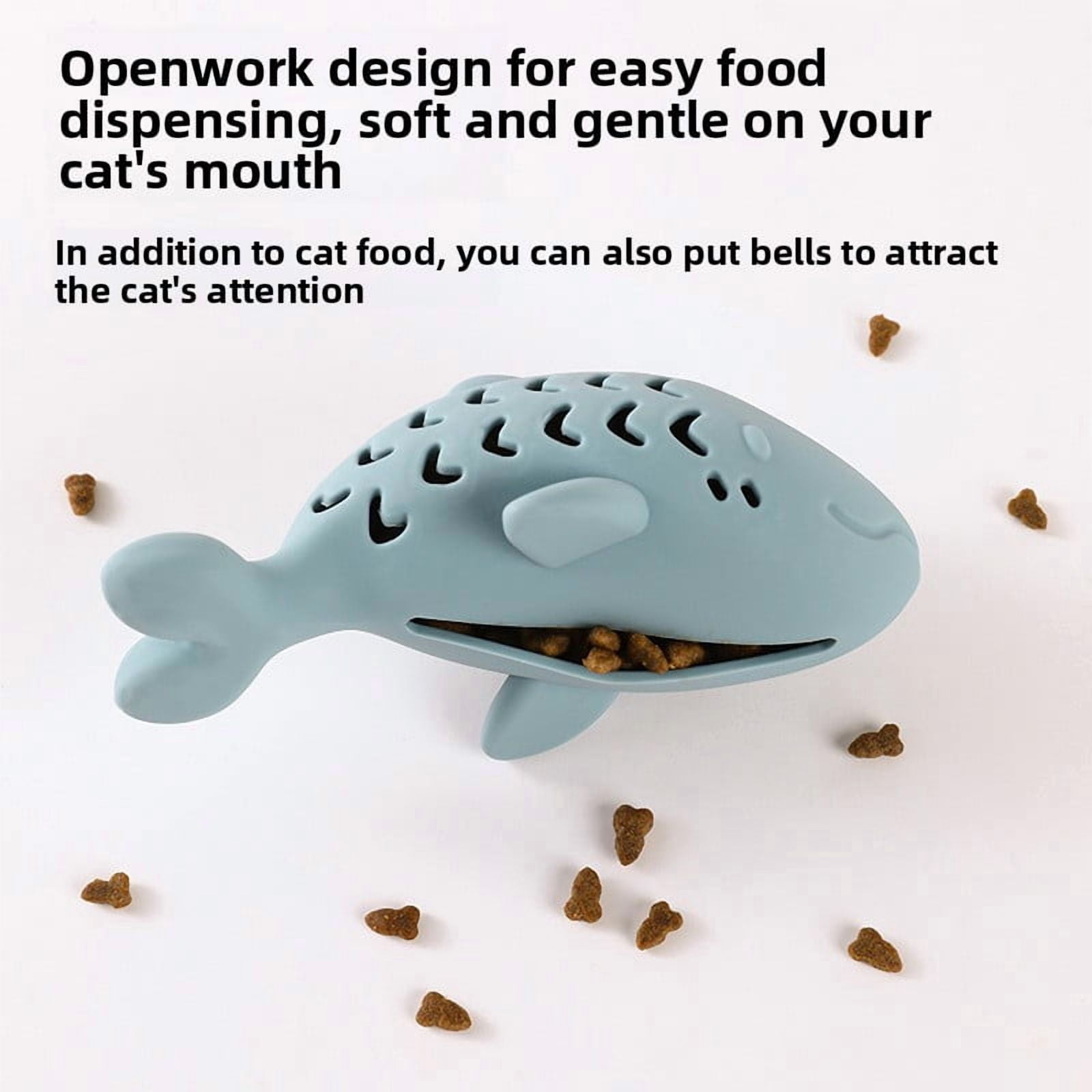Cat Food Dispensing Durable Chew Toy Silicone Cute Fish Pet Toy Self-Entertainment Teasing Cat Teething Toy, 3 Gray