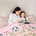 thumbnail image 4 of Erosebridal Kids Black White Soccer Print Twin Bedding Sets 7-Piece,Cute Bow Knot Green Leaves Bedding Comforter Set for Teens Girls,Pink Reversible,Luxury Bedroom Decor, 4 of 6