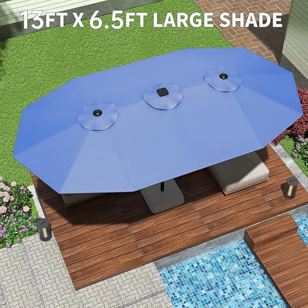 13FT Outdoor Umbrellas for Patio, Double-Sided Rectangular Patio Umbrella Market Umbrella with Base Waterproof and Windproof Fade Resistant Canopy for Deck Pool Garden Backyard