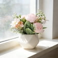 thumbnail image 1 of Artificial Peony Flower Arrangement in Ceramic Pot - Realistic Silk Centerpiece for Table, Office, or Home Decor Gift, 1 of 8