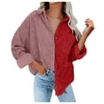 thumbnail image 1 of CEHVOM Women's Pockets Buttons Long Sleeve Tops Outwear Pachwork Turn-down Collar Jacket Coat, 1 of 8