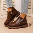 thumbnail image 2 of Ankle Boots for Women Lug Sole Chunky Heel Vintage Leather Zipper Short Fall Booties Casual Round Toe Slip on Loafers, 2 of 8