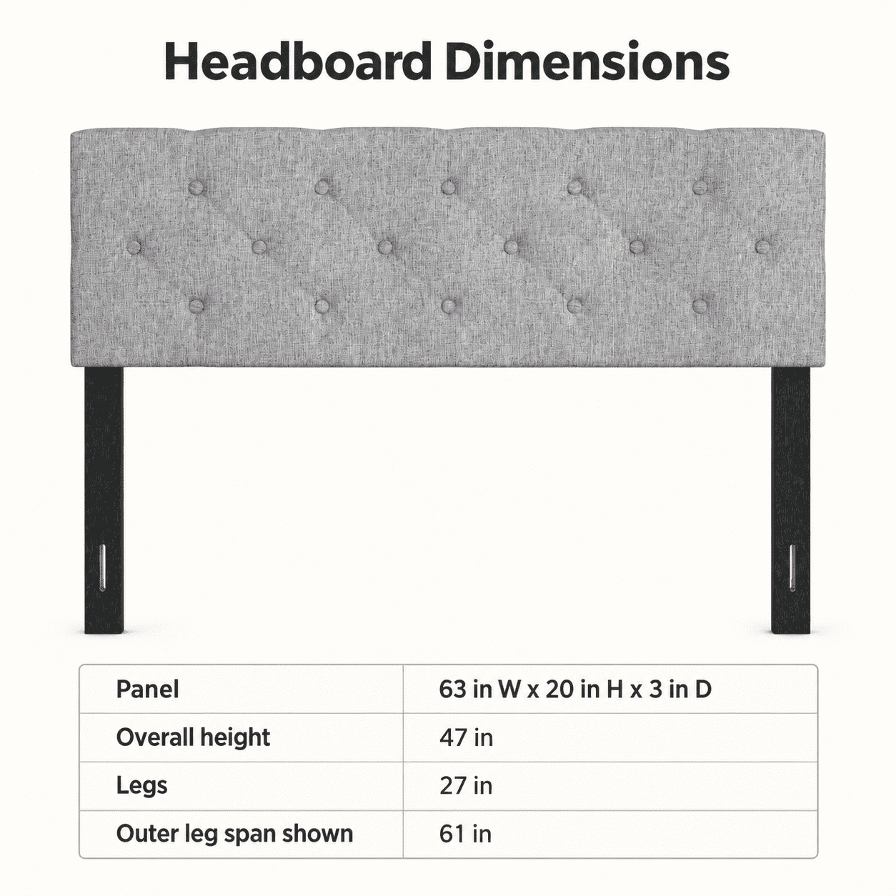 Furnibear Upholstered Tufted Headboard for Full and Queen Beds, Linen Bed Frame Headboard with Adjustable Legs, Fits Queen Bed Frame, Gray