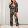 thumbnail image 2 of Salouo Wide Eyed Cartoon Cats Pattern Women's Pajamas Set Long Sleeve Button Down Sleepwear Soft Pj Lounge Sets for women 2 Piece Pjs Set with Long Pants-X-Large, 2 of 7