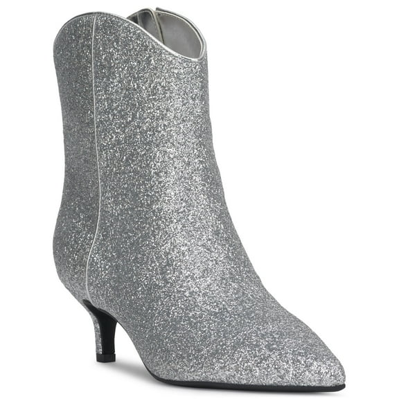 On 34th Aatira Booties for Women, Silver Glitter, 7.5M