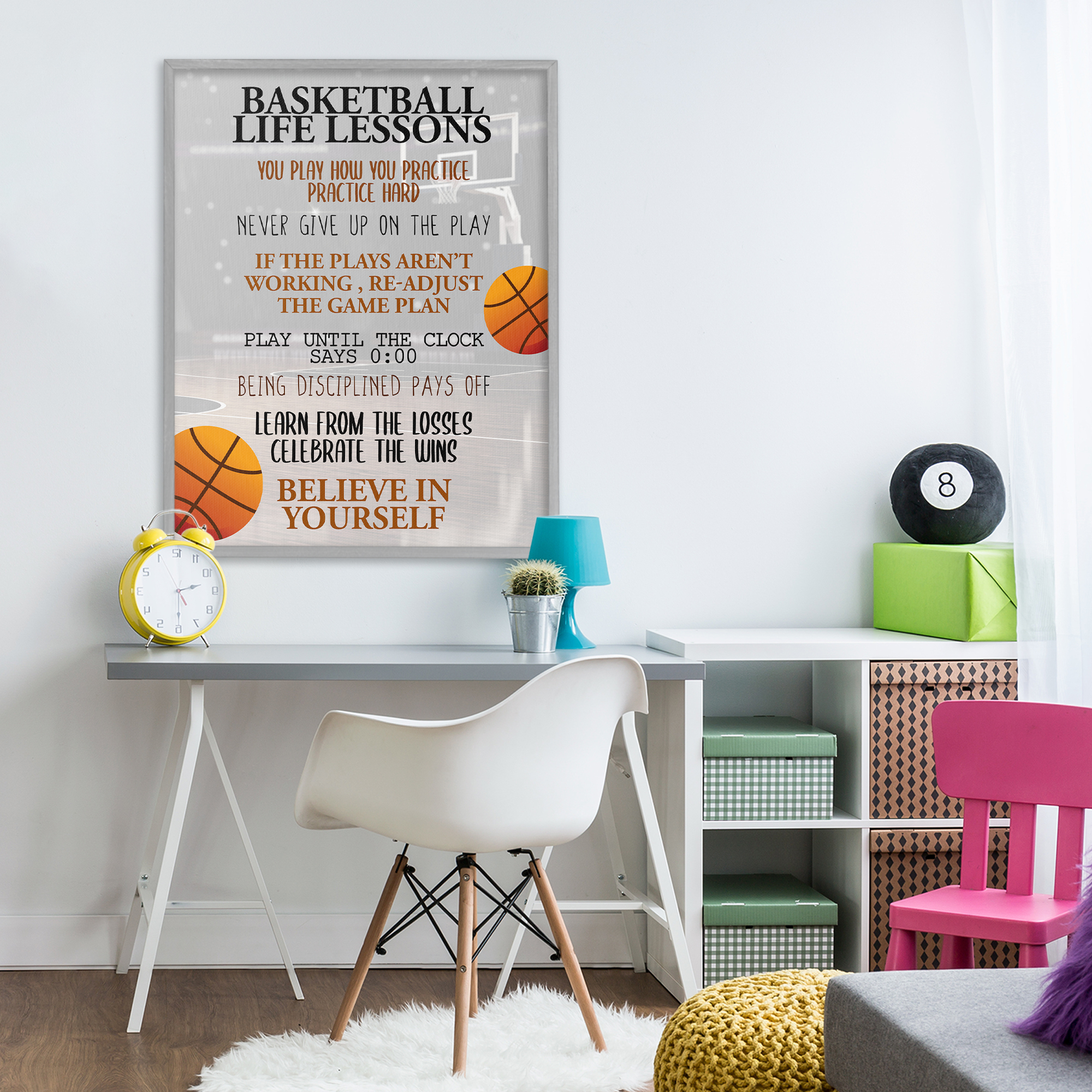 Basketball Life Lessons Gray Framed Giclee Art, design by Kim Allen