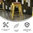 thumbnail image 6 of Flash Furniture Kai Commercial Grade 24" High Backless Yellow Metal Indoor-Outdoor Counter Height Stool with Teak Poly Resin Wood Seat, 6 of 12