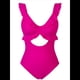 thumbnail image 1 of Traje de Baño de una Pieza para Mujer, con Control de Abdomen, Volantes, Escote en V, Fruncido, Corte Adelgazante. Rosa Roja M, 1 of 7
